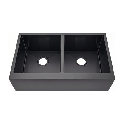 50/50 Double Bowl Kitchen Sinks For Apartment Hotel Sus304 Scratch-Resistant PVD Black Apron Sink Popular Hot Selling Sink Basins with Accessories Drain Basket