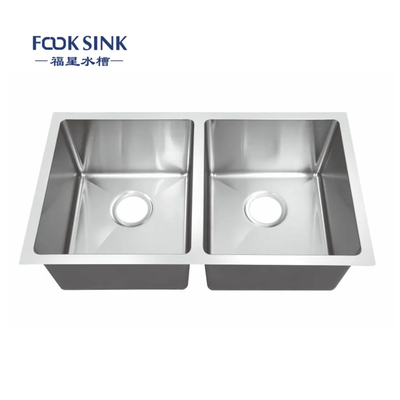 Bancas da cozinha feitos a mão de aço inoxidável populares dos dissipadores de dobro de Undermount do artigo