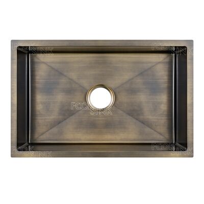 Lavatórios de cozinha de ouro de luxo de latão antigo 304 de aço inoxidável Single Bowl PVD Finish Bacia subterrânea para casa de campo rústica Lavatório de cozinha de bronze para apartamento