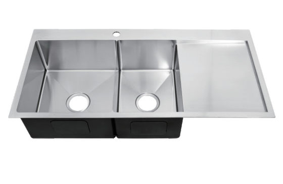 Topmount Stainless Steel Double Bowl Kitchen Sink With Drainboard