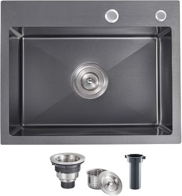 25 Inch PVD Handmade Top Mount Stainless Steel Kitchen Sink With Two Holes
